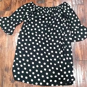 Black and white off shoulder polka dots dress